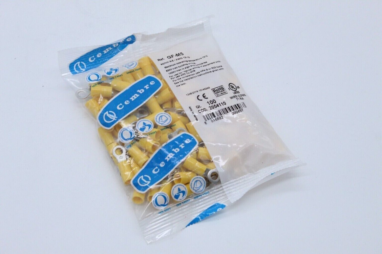 Cembre Gf M Terminals Yellow Mm Ring Pack Of