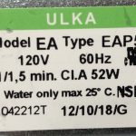 Ulka Pump Model EA Type EAP5 - 120V, 60Hz,1/1,5 min , CII.A 52W