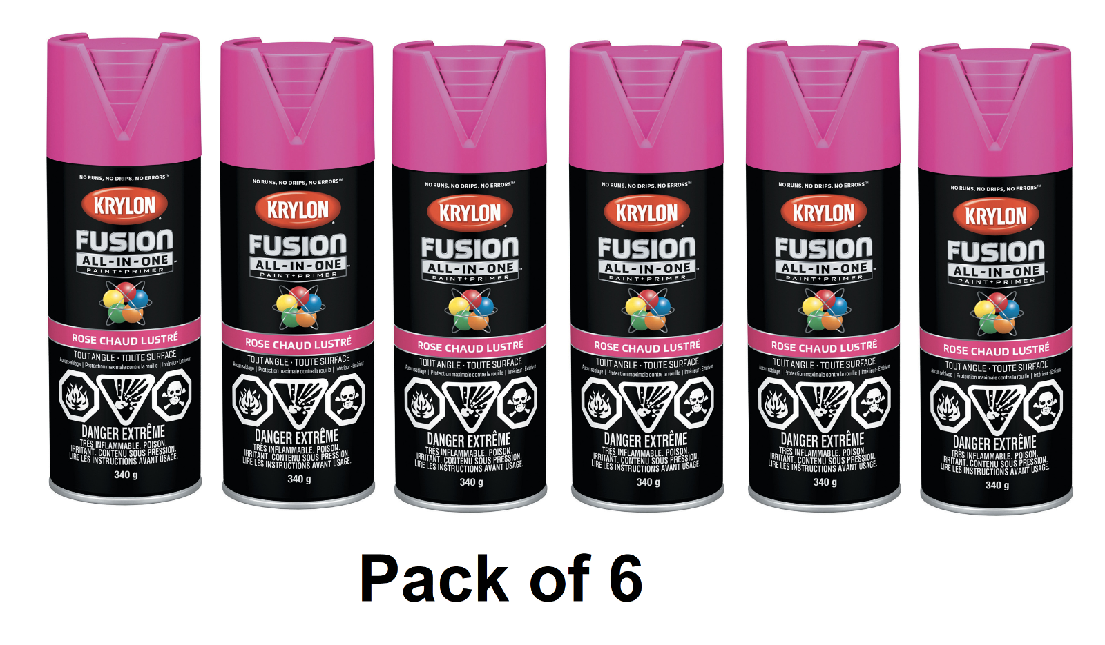 GENUINE KRYLON Fusion Gloss HOT PINK Spray Paint 12 OZ - 6 PACK