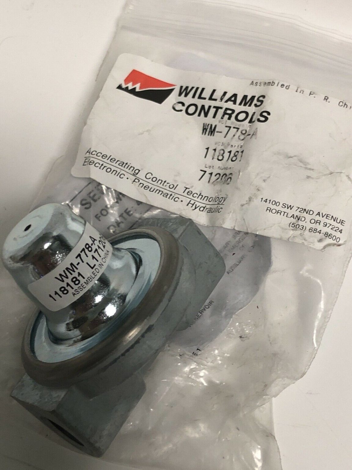 Williams Controls WM778 A1 PRESSUREPROTECTION VALVE (118588