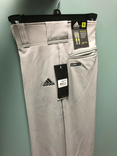 Adidas Adult Gray Baseball Pants Rear Pockets Belt Loops Zip & Snap Closure