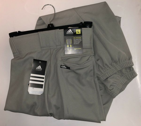 Adidas Adult Gray Baseball Pants Rear Pockets Belt Loops Zip & Snap Closure