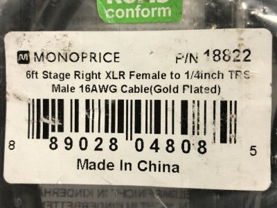 Monoprice 6ft Stage Right XLR Female to 1/4inch TRS Male 16AWG CableMonoprice